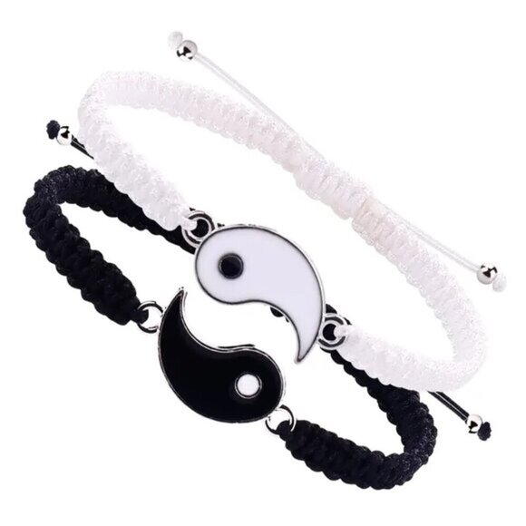 2Pcs Best Friend Bracelets Adjustable Cord Thread Yin Yang Matching Bracelet - Picture 1 of 3